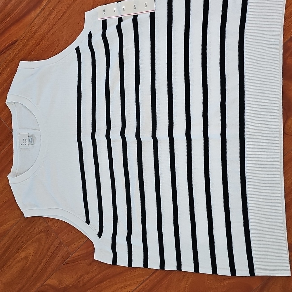 A New Day Sleeveless Crew neck White Black Striped Pullover Sweater Vest Sz XXL